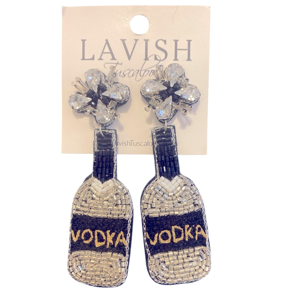 Vodka beaded hanging pierced earrings NWT